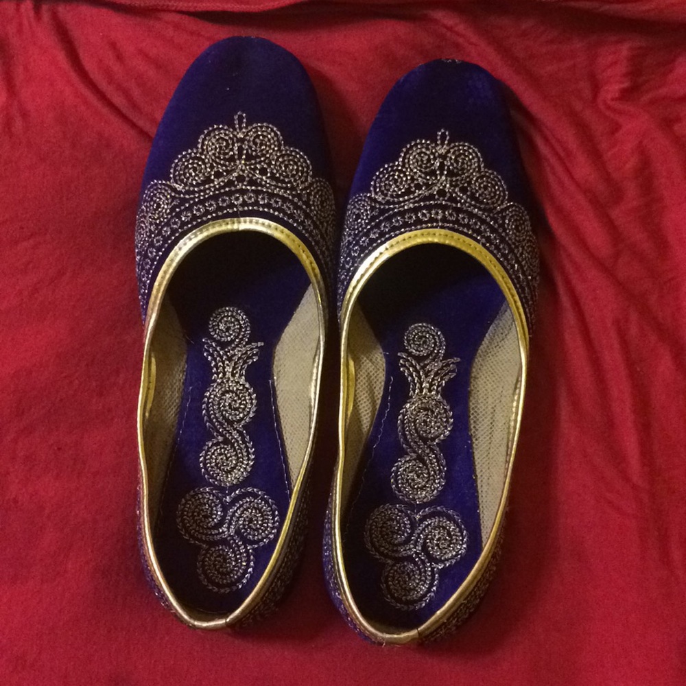 Pakistani Royal Blue and Gold Flats